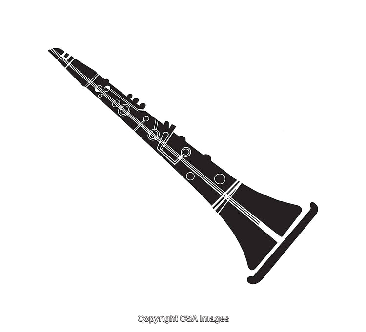 Black and White Clarinet Illustration with Simple Line Art Design