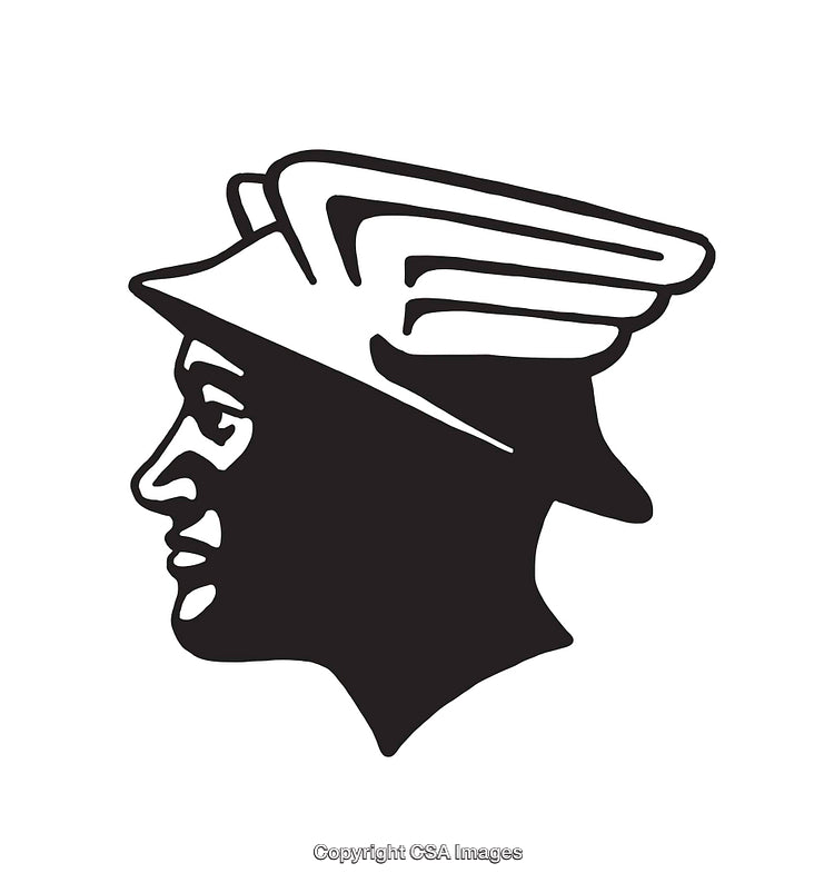 Vintage Black And White Profile Line Art of Winged Helmet Figure