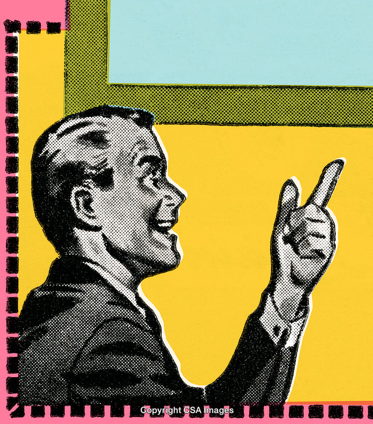 Colorful Retro Pop Art Illustration of a Pointing Man