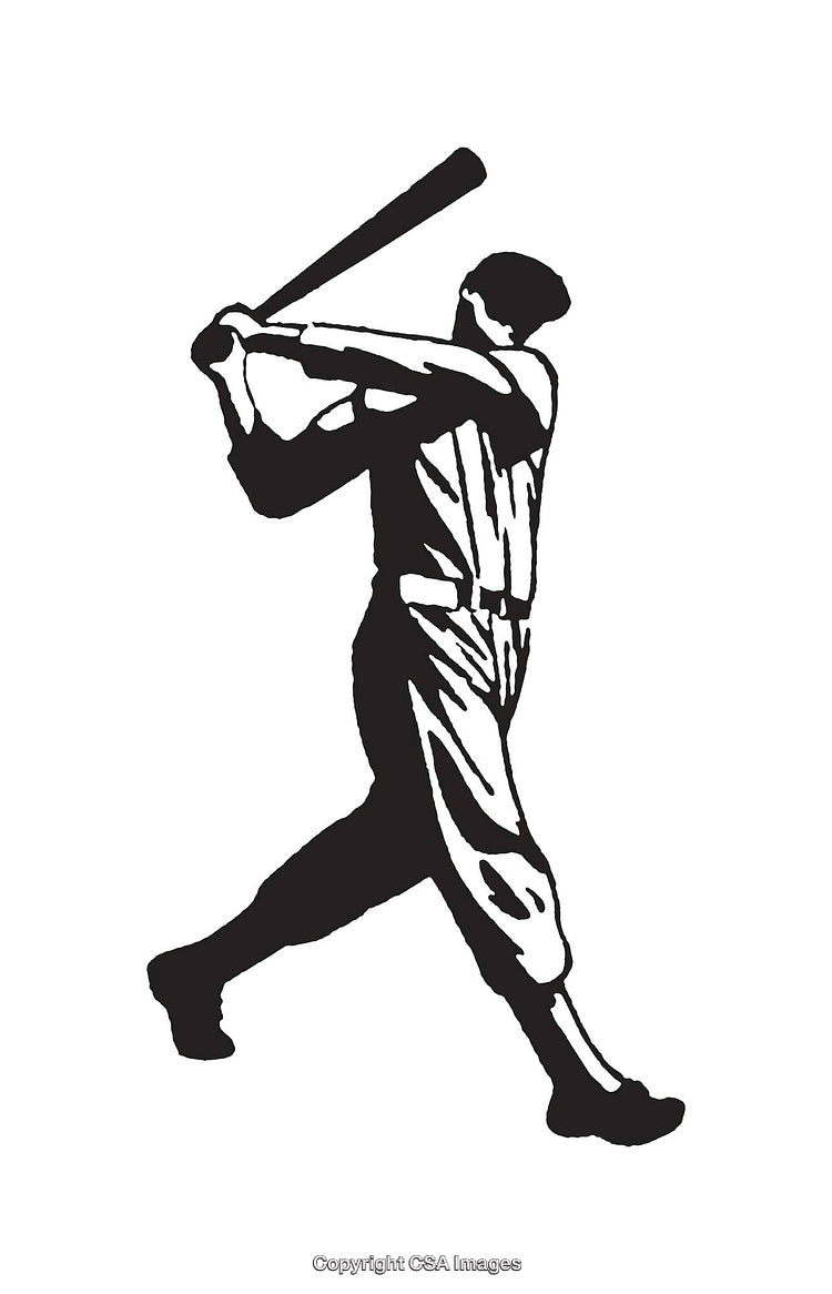 Black and White Line Art of a Baseball Player Swinging a Bat