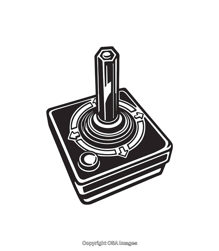 Vintage Joystick Line Art Illustration in Black and White Style
