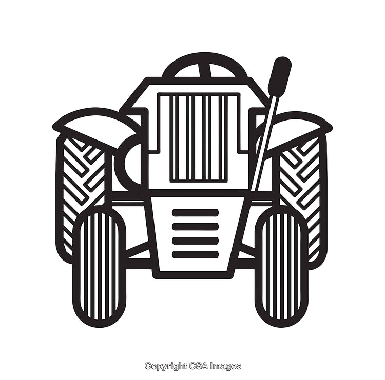 Black and White Line Art Illustration of a Lawn Mower