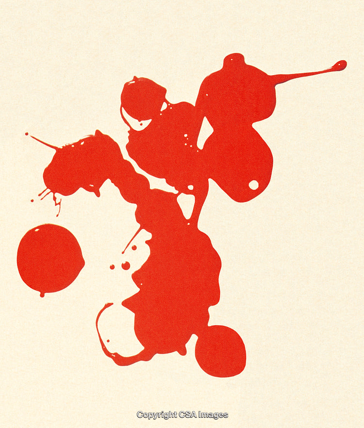 Abstract Red Ink Blot on Beige Background Artistic Expression