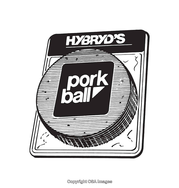 Black and White Line Art Illustration of a Packaged Pork Ball Design