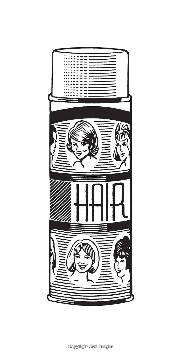 Black and White Line Art of a Vintage Hair Product Bottle