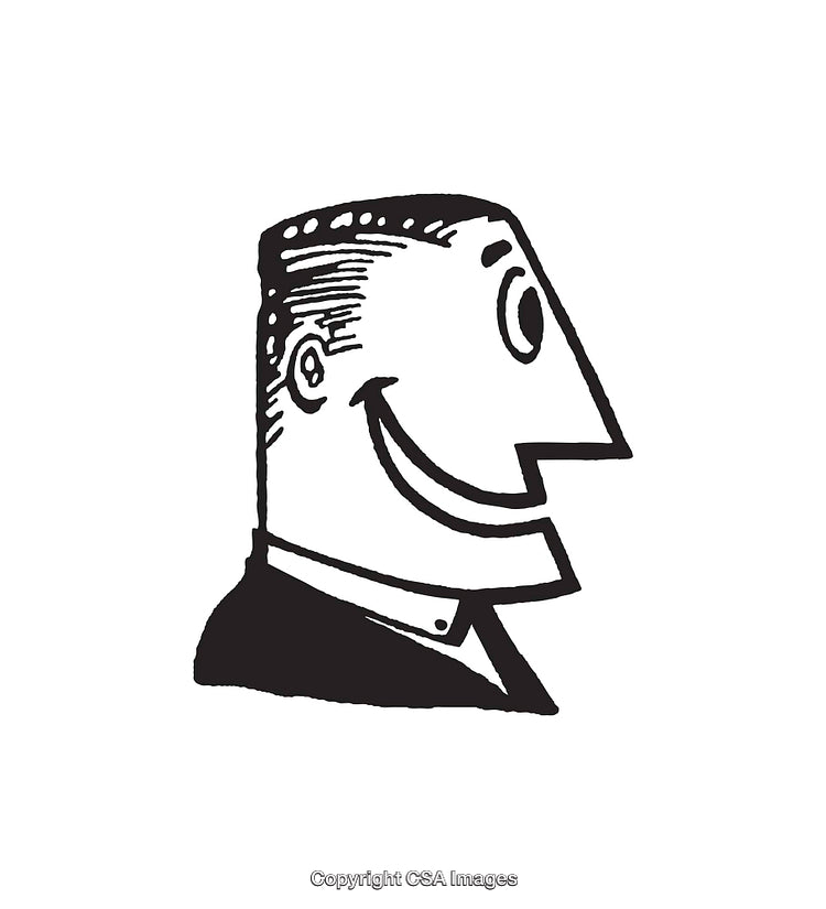 Black and White Line Art Illustration of a Smiling Face in Profile