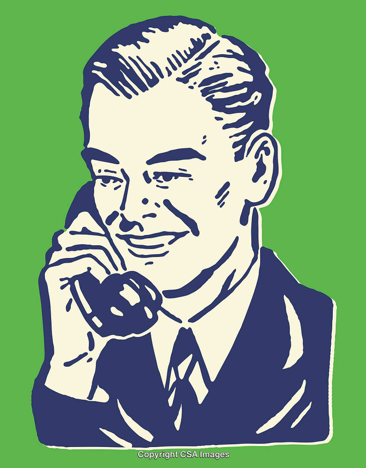 Retro Style Illustration of Man Talking on Rotary Telephone