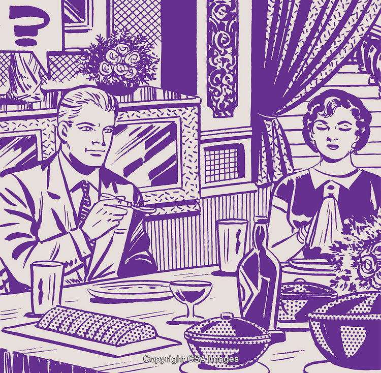 Vintage Illustration of a Couple Dining in an Elegant Restaurant Setting