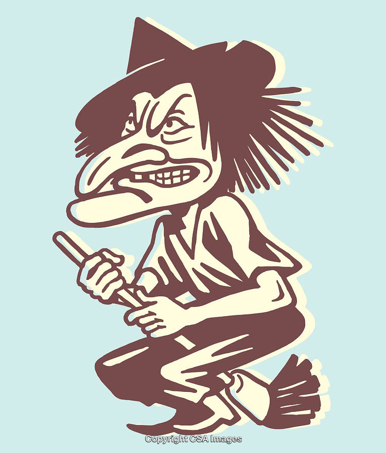 Vintage Witch Illustration in Bold Line Art Style