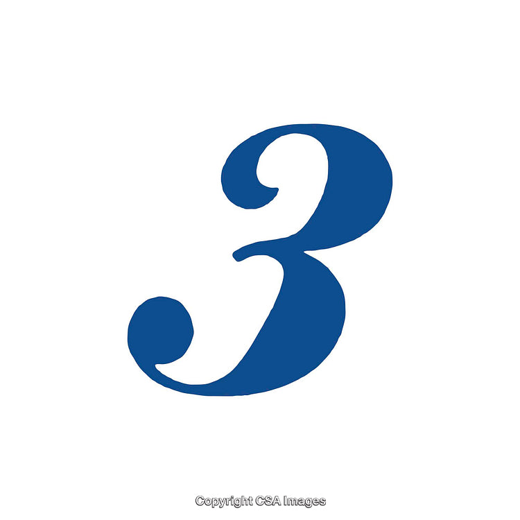 Number Three Illustration With Bold Blue Brushstrokes on White Background