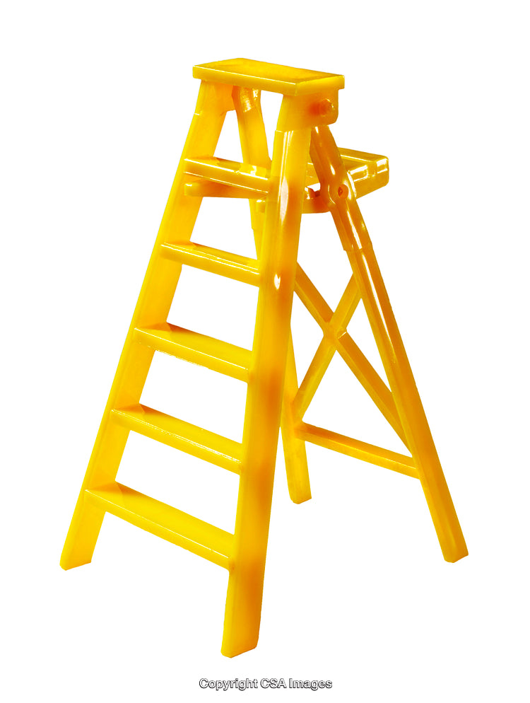 Bright Yellow Plastic Toy Ladder with Multiple Steps Isolated on White Background
