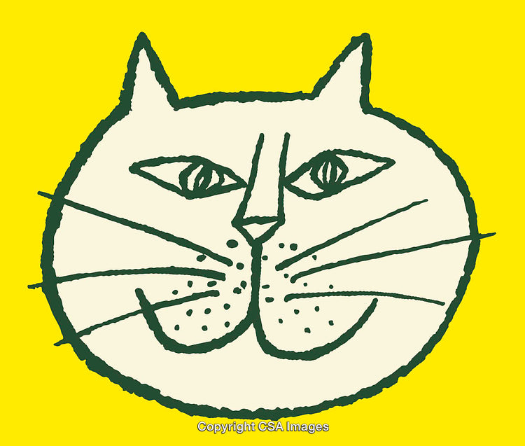 Stylized Cat Line Art Illustration on Yellow Background With Whimsical Touch