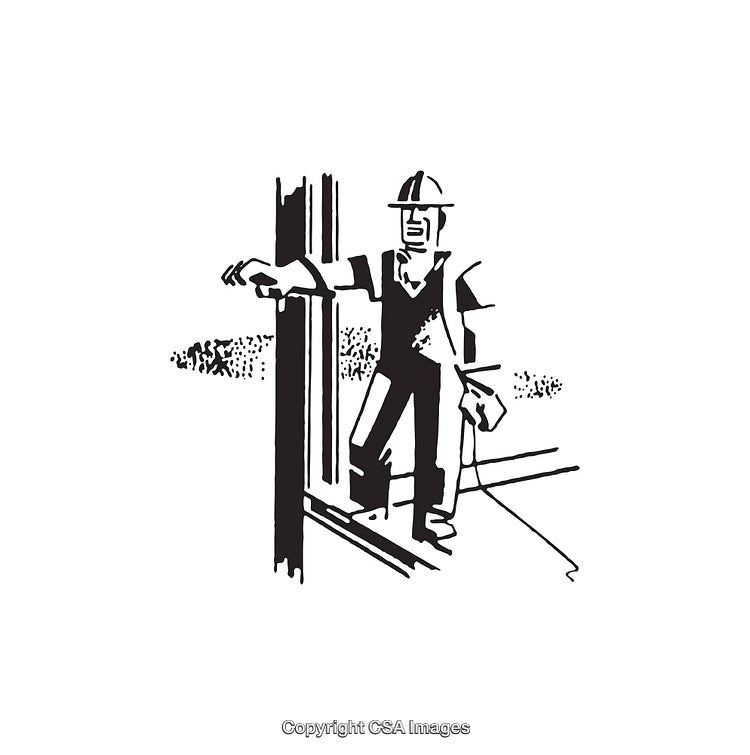 Black And White Line Art of a Construction Worker at Work