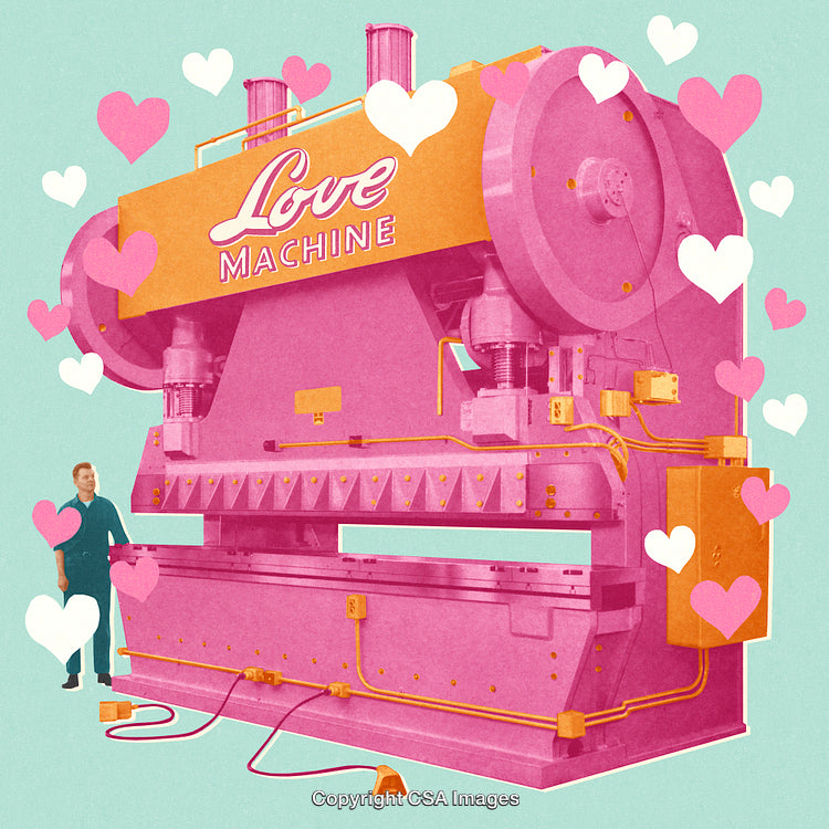 Colorful Machine Design Representing Love and Creativity with Playful Hearts