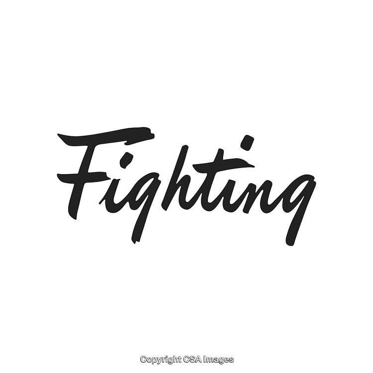 Handwritten Calligraphy Of The Word Fighting On A White Background