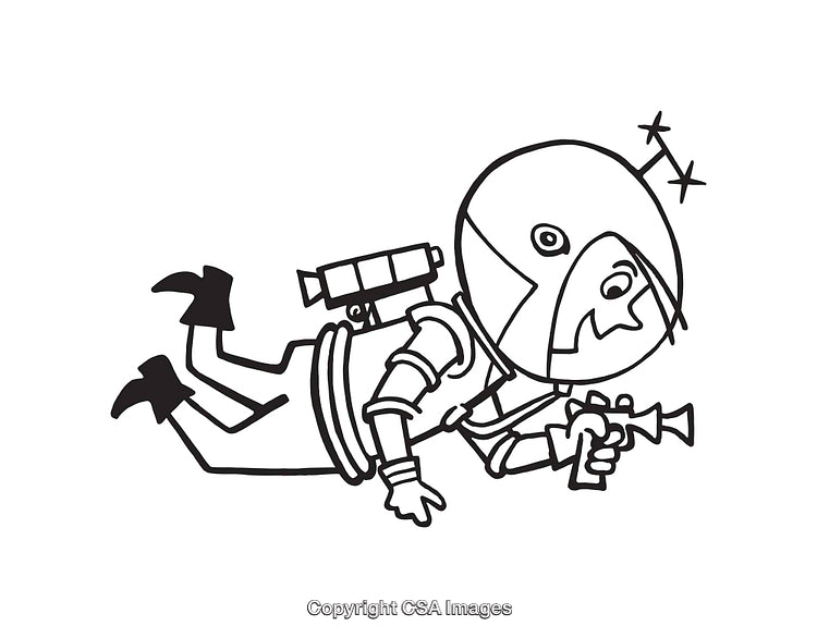 Black and White Line Drawing of an Astronaut Floating in Space