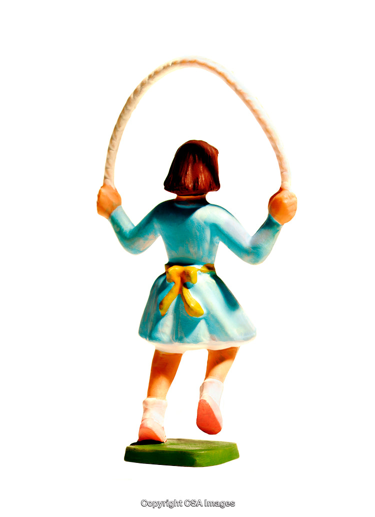 Rear View of a Toy Figurine Jumping Rope in Vibrant Colors