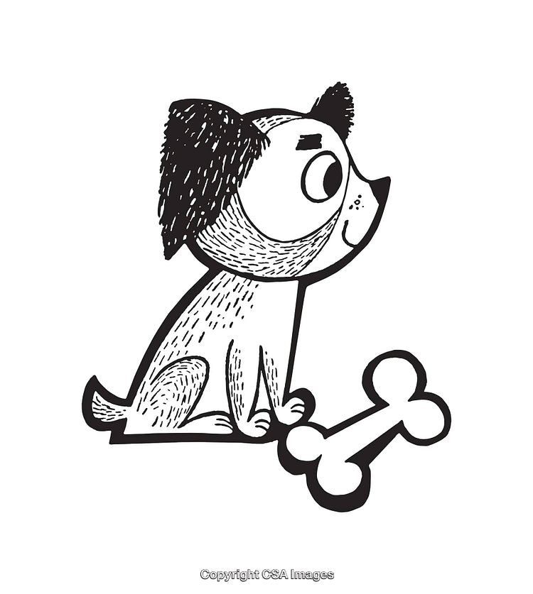Playful Dog With Bone in Fun Black and White Line Art