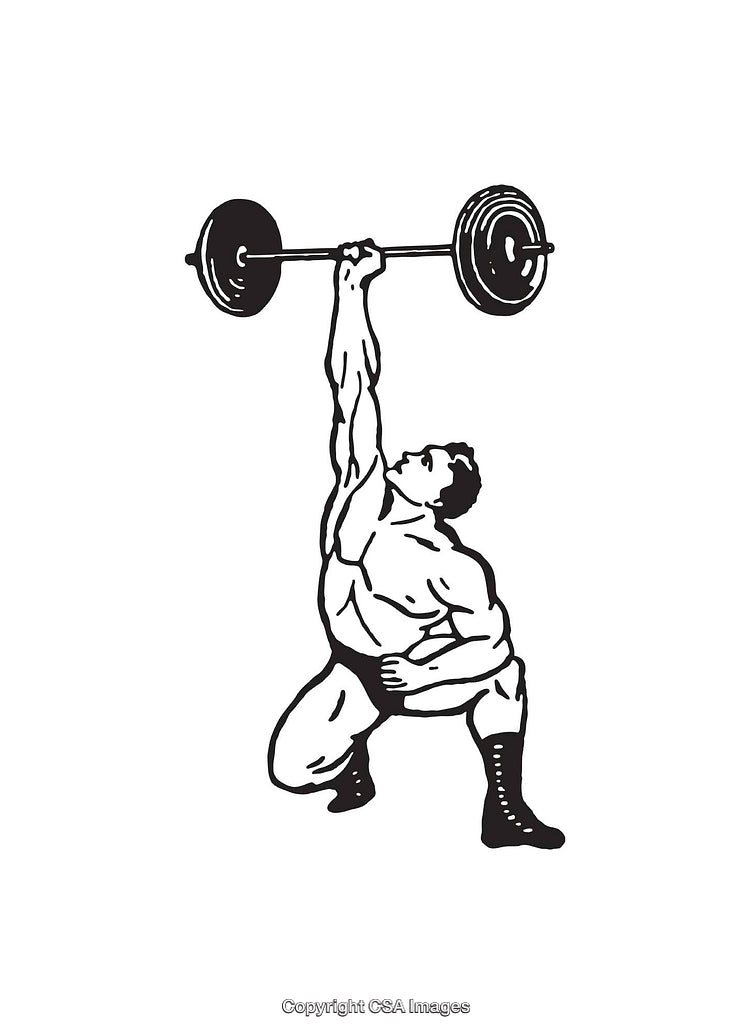 Vintage Illustration of a Strongman Lifting a Heavy Barbell Overhead