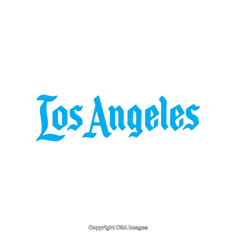 Los Angeles Text in Blue Gothic Font Placement on White Background