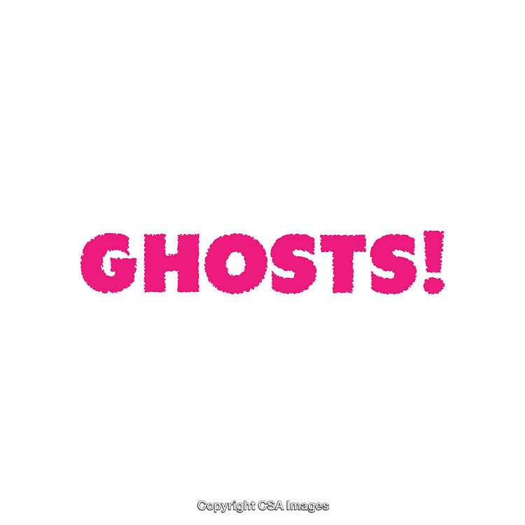 Bright Pink Word 'Ghosts!' on a Minimal White Background