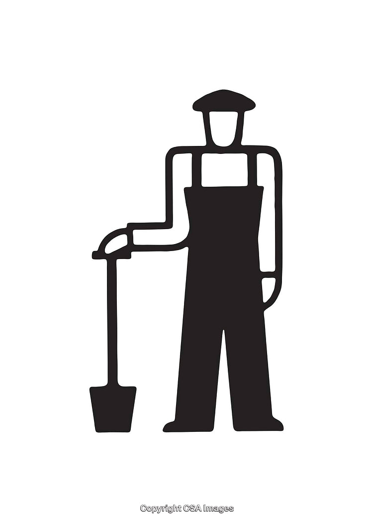 Illustration of Worker Icon in Black and White With Shovel