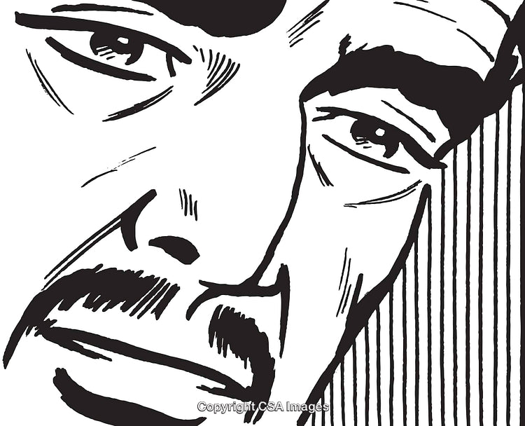 Line Art Illustration of a Man's Face with Bold Expressions