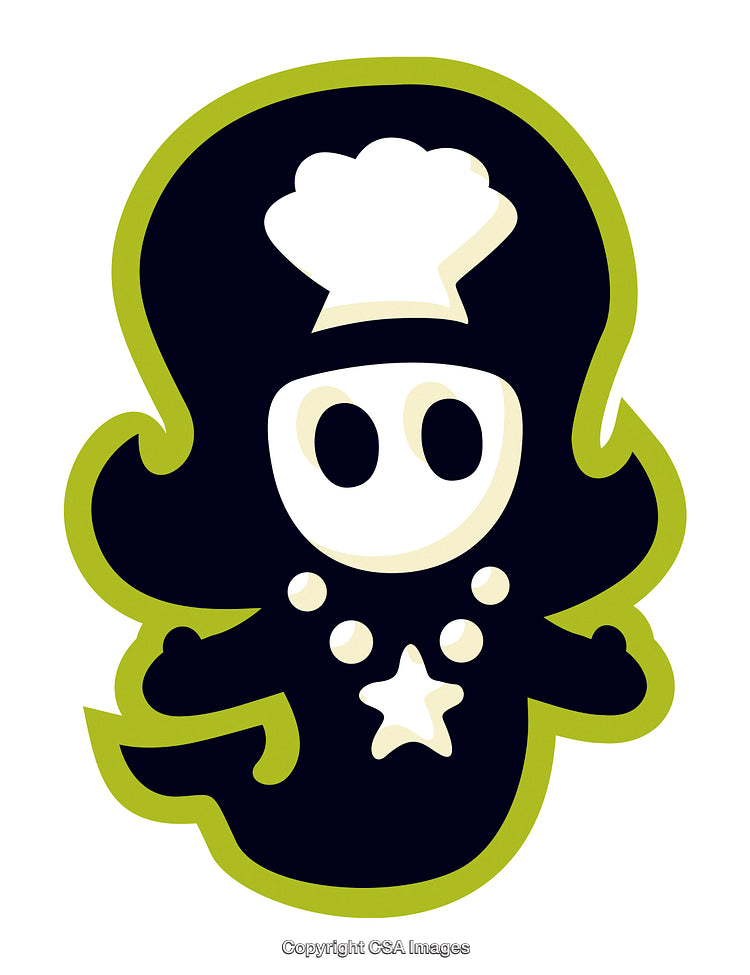 Cartoon Styled Ghost with Chef Hat and Star Emblem Design