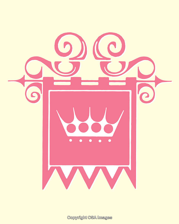 Elegant Pink Banner with Ornate Crown Design on Beige Background