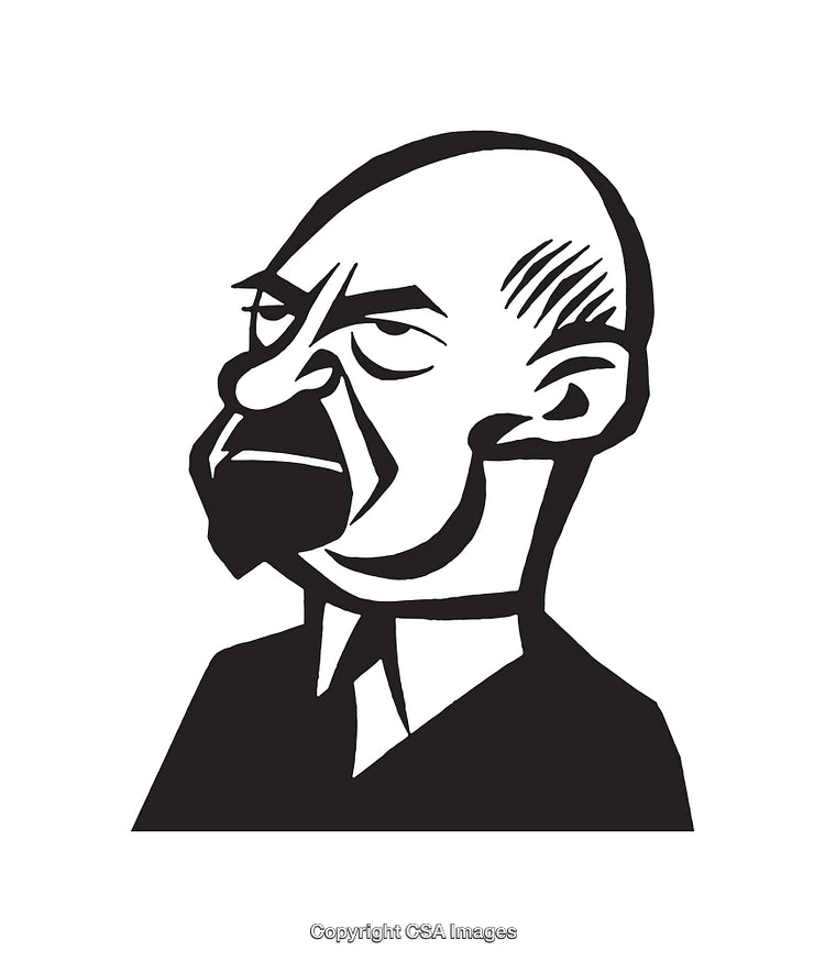 Black and White Line Art Caricature of a Bold Man