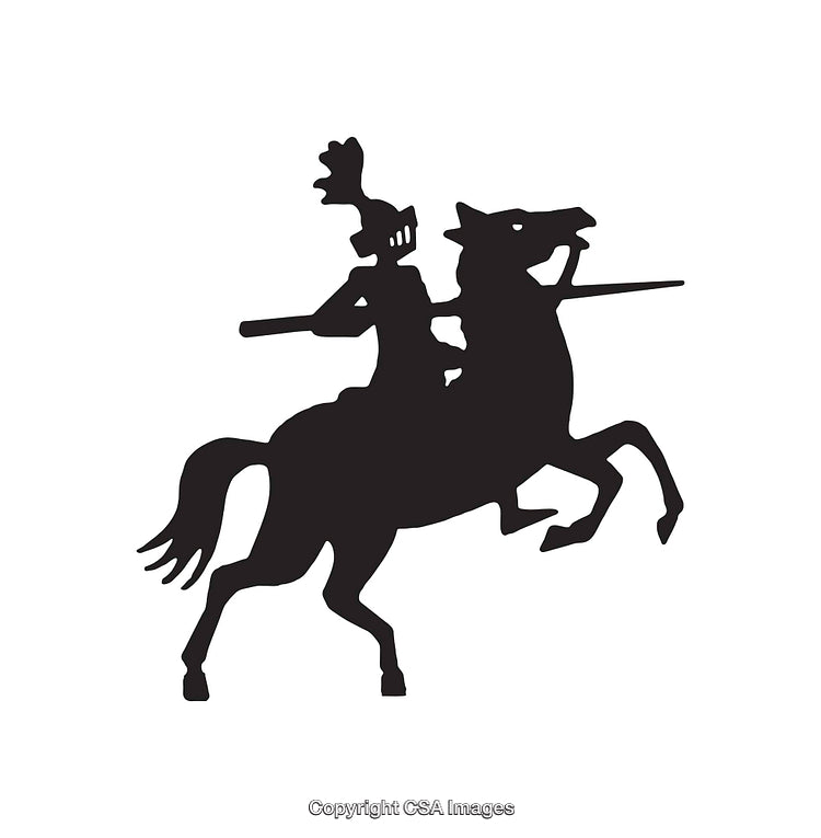 Silhouette of a Knight on Horseback with Lance Extended