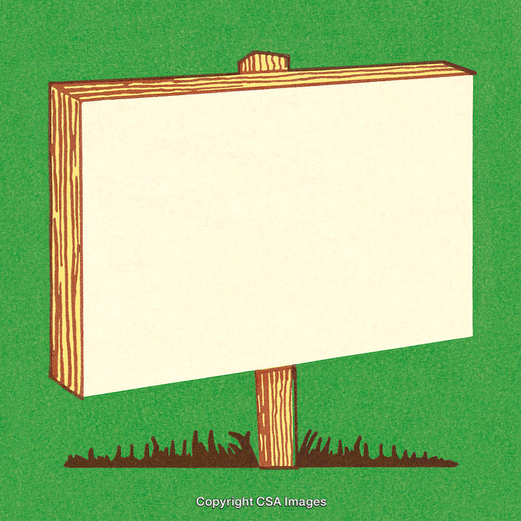 Wooden Signpost with Blank White Board Against a Green Background