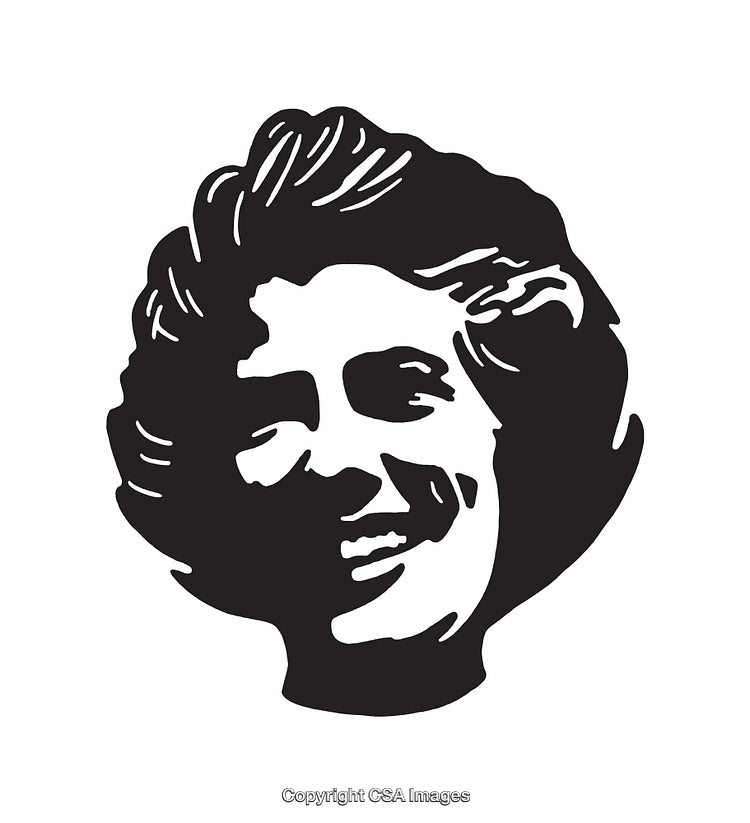 Black and White Line Art Portrait of Smiling Woman