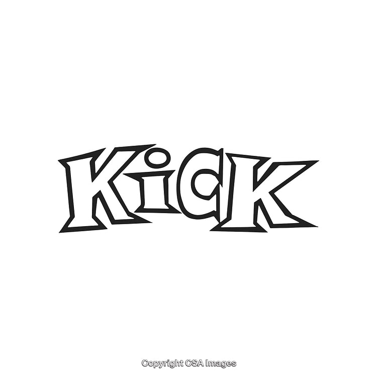 Illustrated Text Graphic Featuring The Word "Kick" in Bold Black Font Style