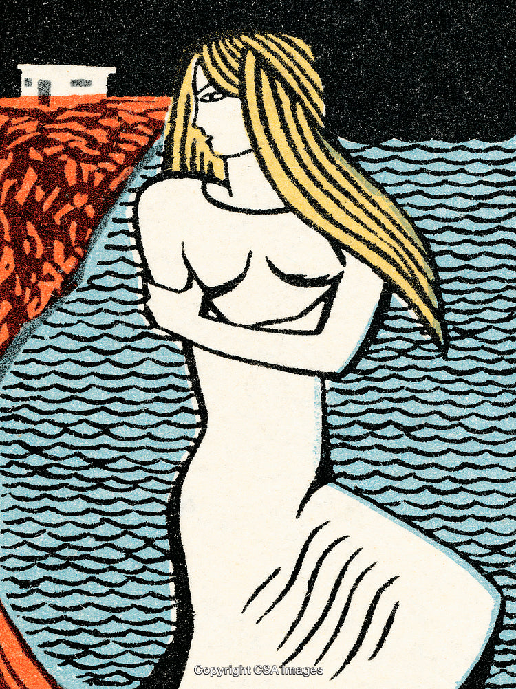 Stylized Illustration of a Woman by the Water at Night