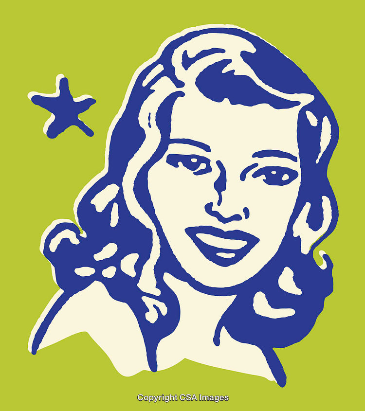 Creative Blue and Green Line Art Illustration of a Smiling Woman's Portrait