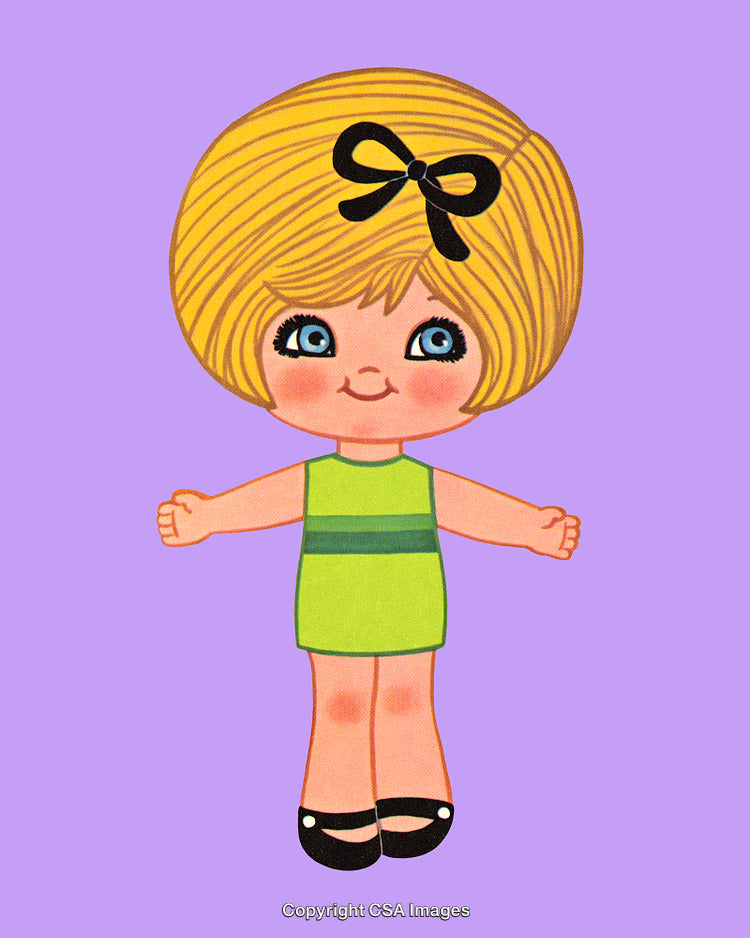 Adorable Cartoon Girl Character with Blond Hair and Bow Illustrations