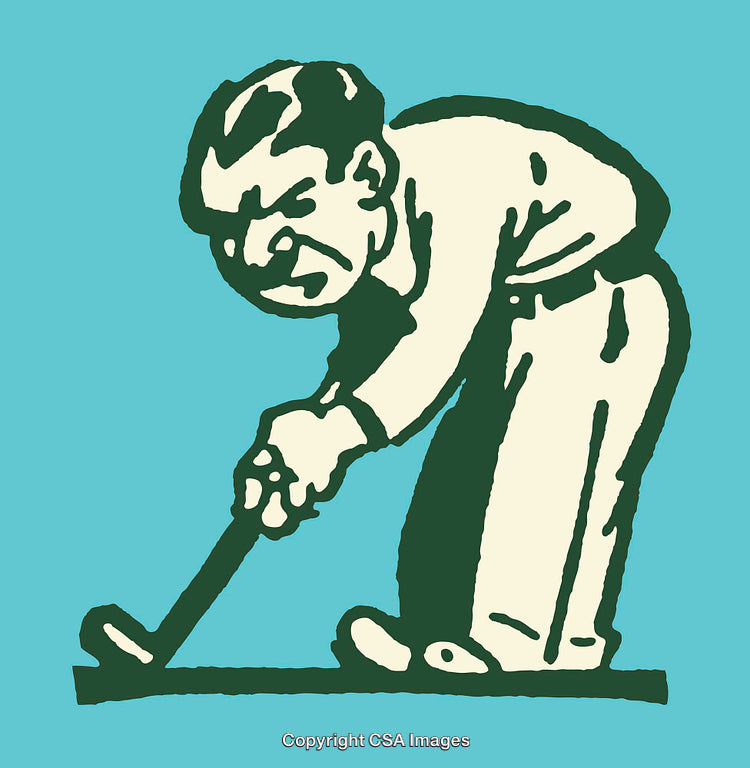 Vintage Style Illustration of a Golfer in Action Pose on Minimalist Background