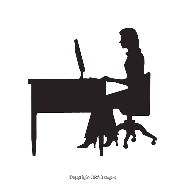 Silhouette of Woman Working at a Computer Desk