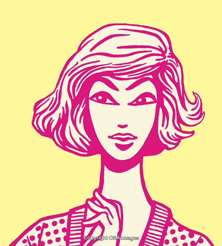 Vintage Pop Art Style Woman Illustration on Yellow Background