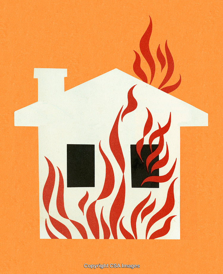 Illustration of a House on Fire with Abstract Flames