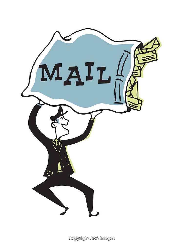 Illustration of a Businessman Carrying a Large Mail Bag Filled with Letters