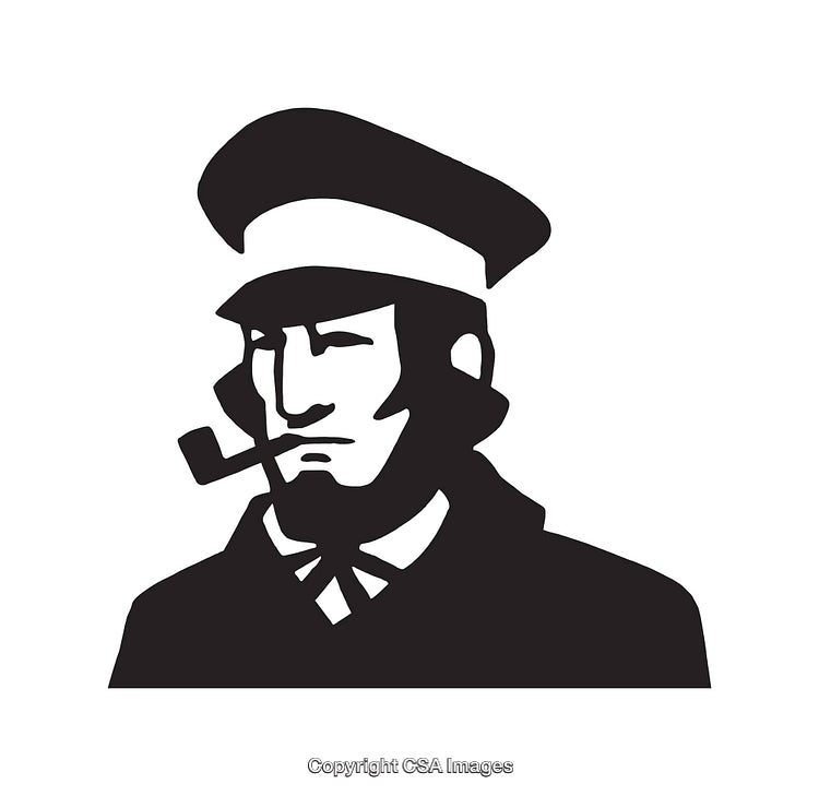 Black and White Sketch of Nautical Captain Smoking a Pipe