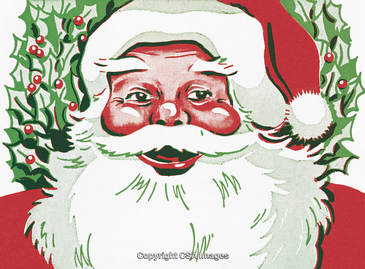 Retro Illustration of Jolly Santa Claus With Holly and Festive Colors
