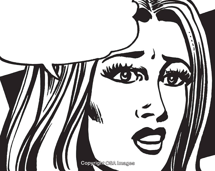 Black and White Pop Art Illustration of a Surprised Woman