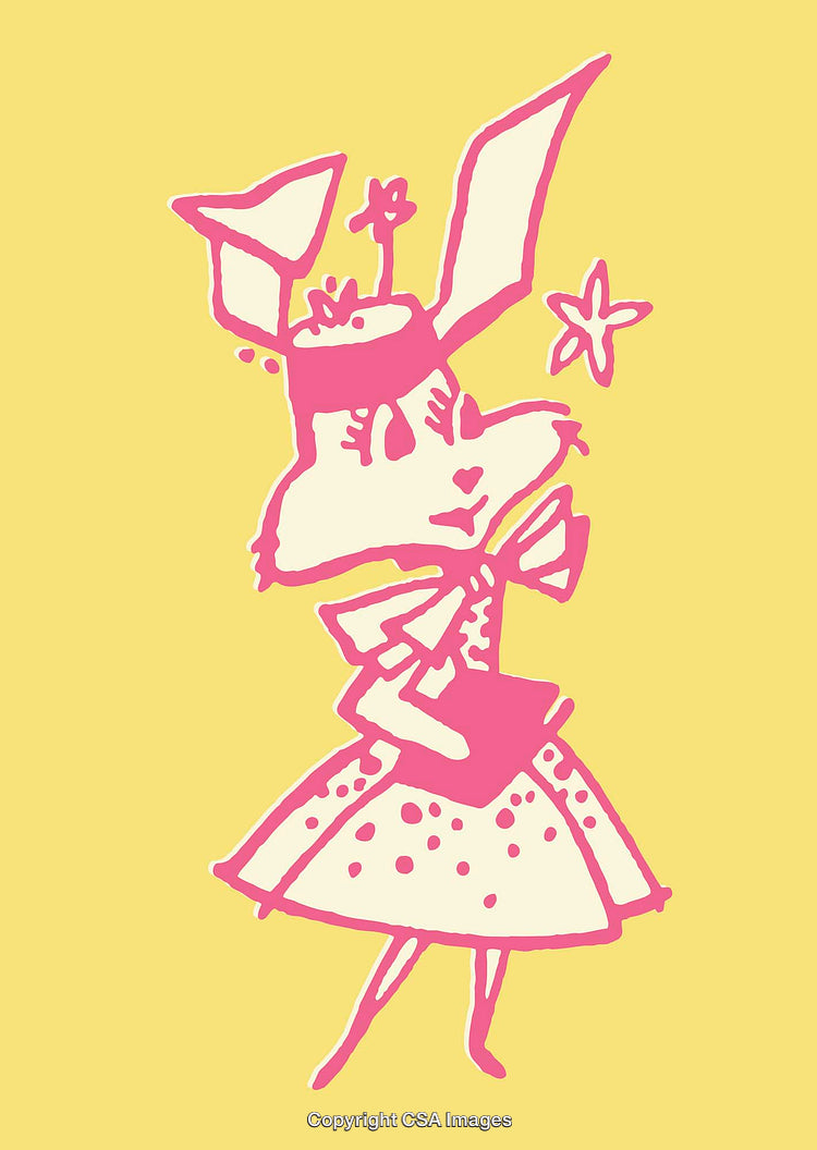 Colorful Line Art Bunny Illustration in Pink and Yellow Palette