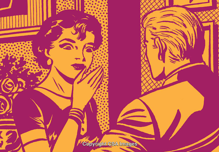 Vintage Comic Art Depicting a Surprised Conversation Between Two Characters