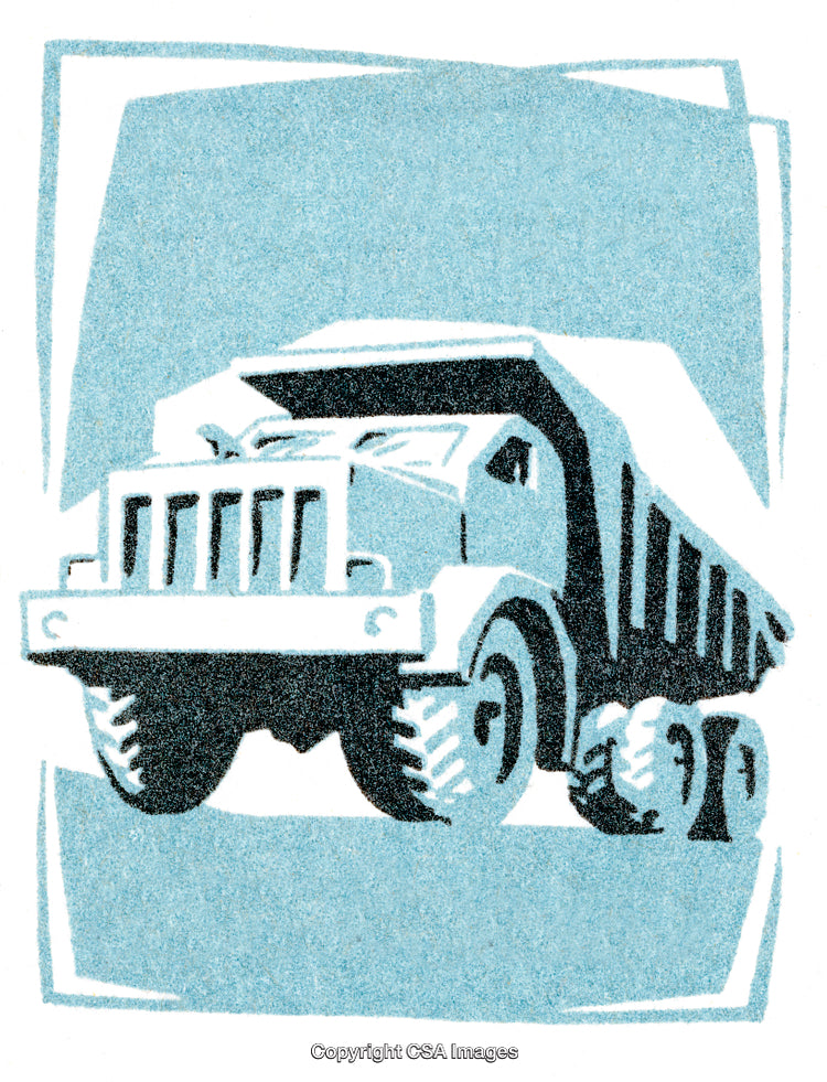 Illustrated Dump Truck in Retro Vintage Style Drawing Artwork Concept
