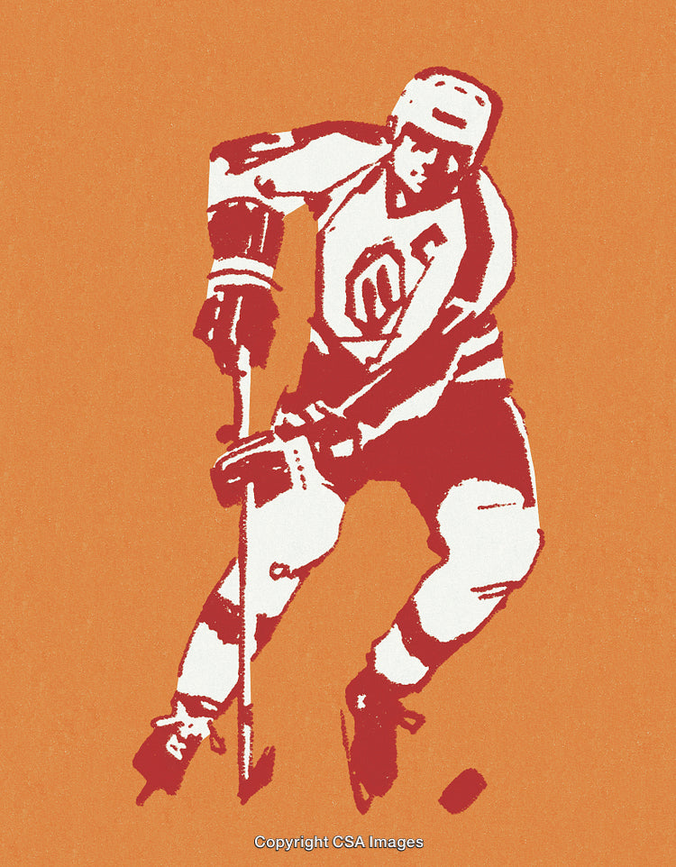 Illustration of a Hockey Player Skating and Holding a Stick in Action Pose
