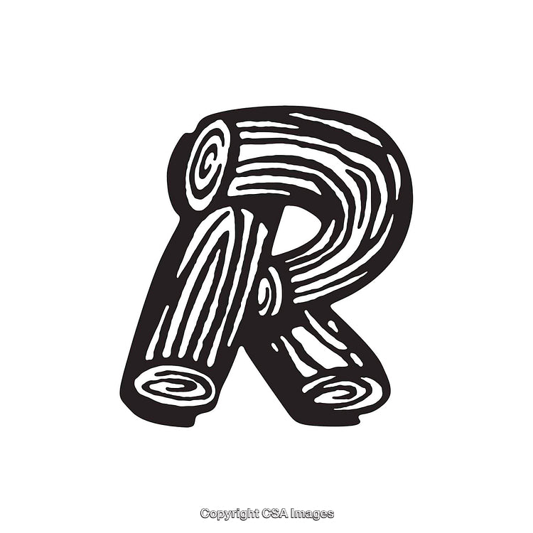 Stylized Wooden Letter R with Natural Log Design